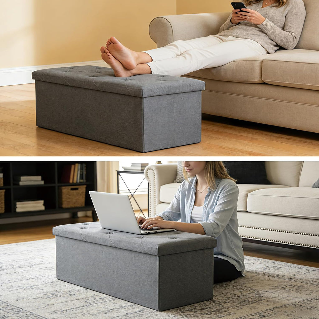 Storage Bench for Bedroom,Storage Ottoman Bench,35 Gallon,Foldable,Gray | Fabric Covered Storage Bench with Seat,Kids Toy Hidden Storage Bench,15x43x15in,Easy Assembly