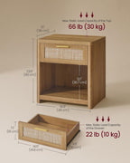 VASAGLE Set of 2 Boho Nightstands with Rattan-Look Drawer