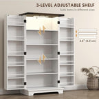 HOMCOM 47" LED Kitchen Pantry Cabinet with Barn Door 5 Deep Shelves White | Farmhouse Storage Cabinet, 12 Door Shelves, Freestanding Food Pantry