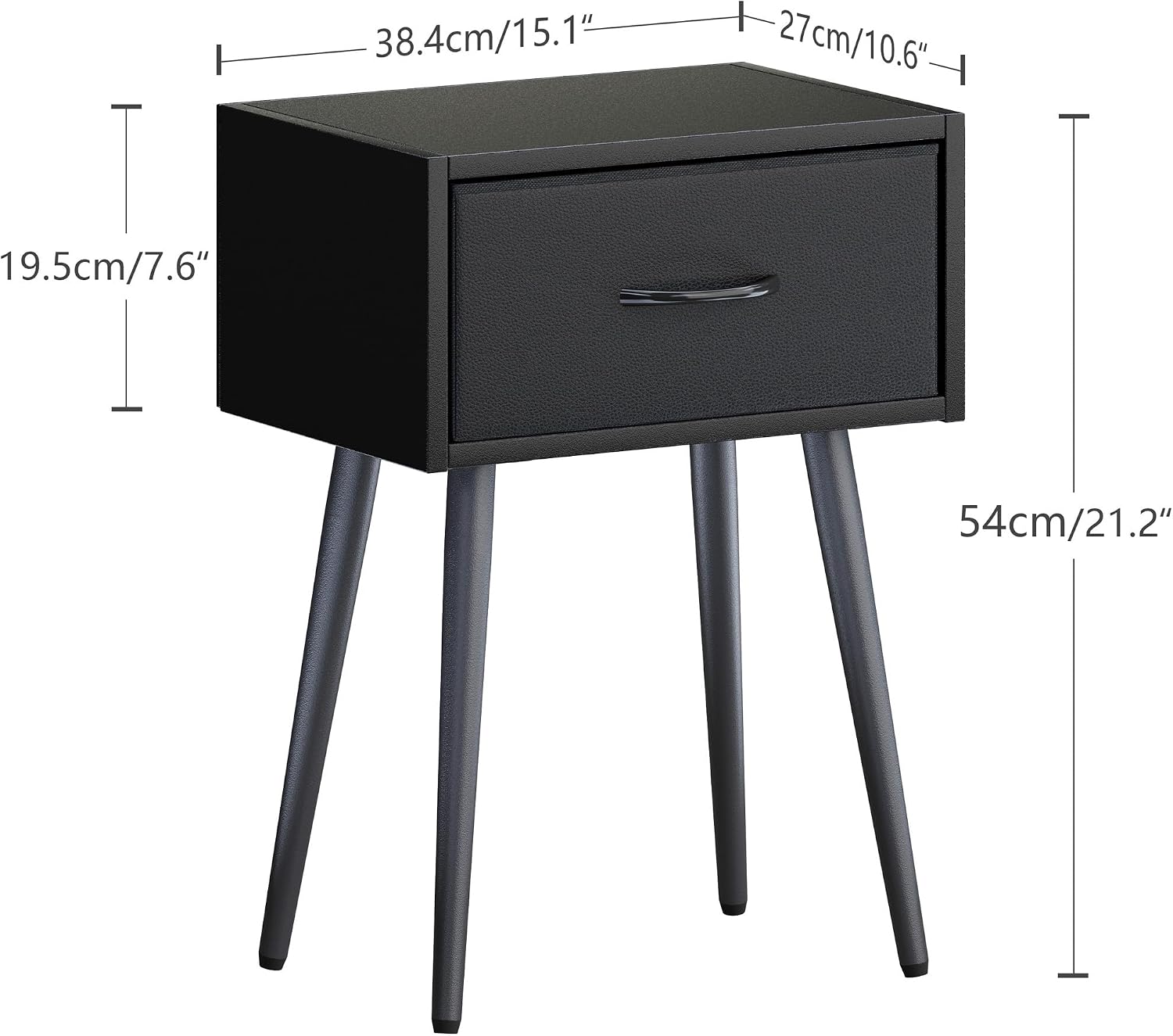 Small Black Nightstands Set of 2, Bedside Table with Fabric Drawer, Modern End Table with Metal Leg, Couch Side Table for Bedroom Living Room, Sofa, Office LNT504B