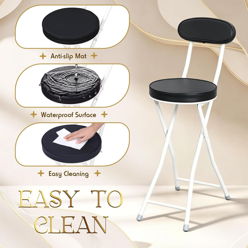 Xuhal 2 Pack Folding Bar Stools with Back 23.6'' Tall Foldable Stool Seat Padded Portable High Folding Bar Chair Counter Height Foldable Stools Leather Padded for Kitchen Shop Cafe Dining Room