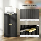 HOMCOM 2 Drawer File Cabinet Fluted Vertical with Lock Printer Stand Black | Adjustable Hanging Rails, for A4 Letter Size Files, with Storage