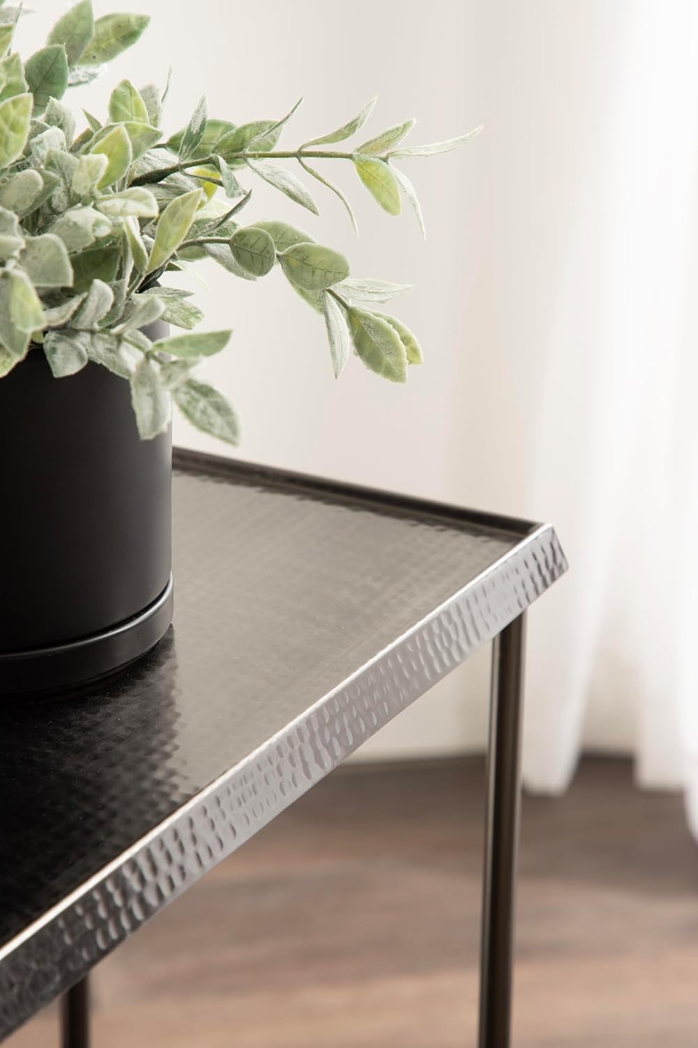 Kate and Laurel Sanzo Modern Metal Skinny Side Table, 17 x 9 x 24, Gunmetal, Rectangular Slim Bedroom Nightstand with Hammered Tabletop for Use as Bedside Accent or Narrow Living Room End Table