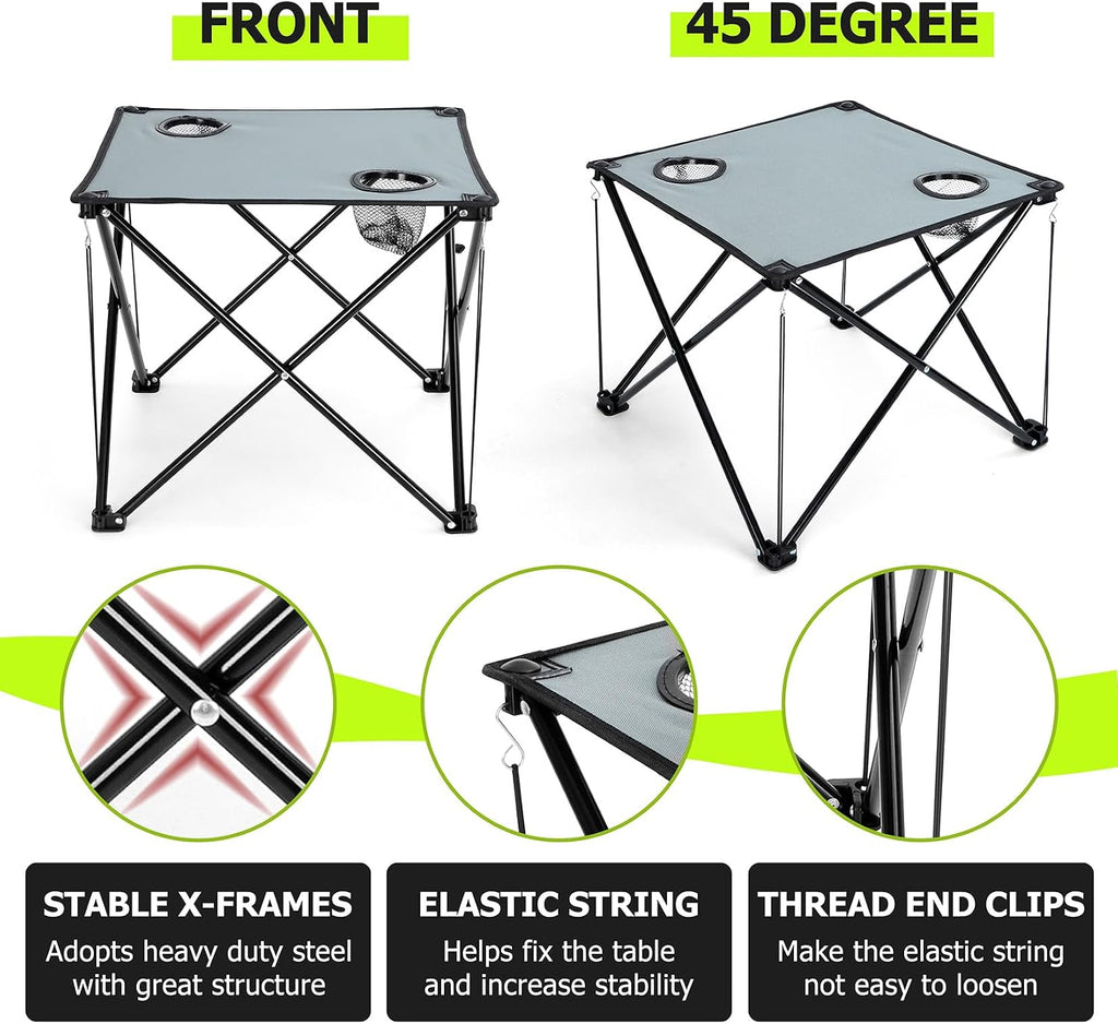 Joyfair Camping Lawn Chairs & Table Set, Large Beach Chairs for Outside | Portable Folding Camp Chair for Adults, Heavy Duty Foldable Design for Outdoor Backpacking Fishing Sport, with Carry Bag