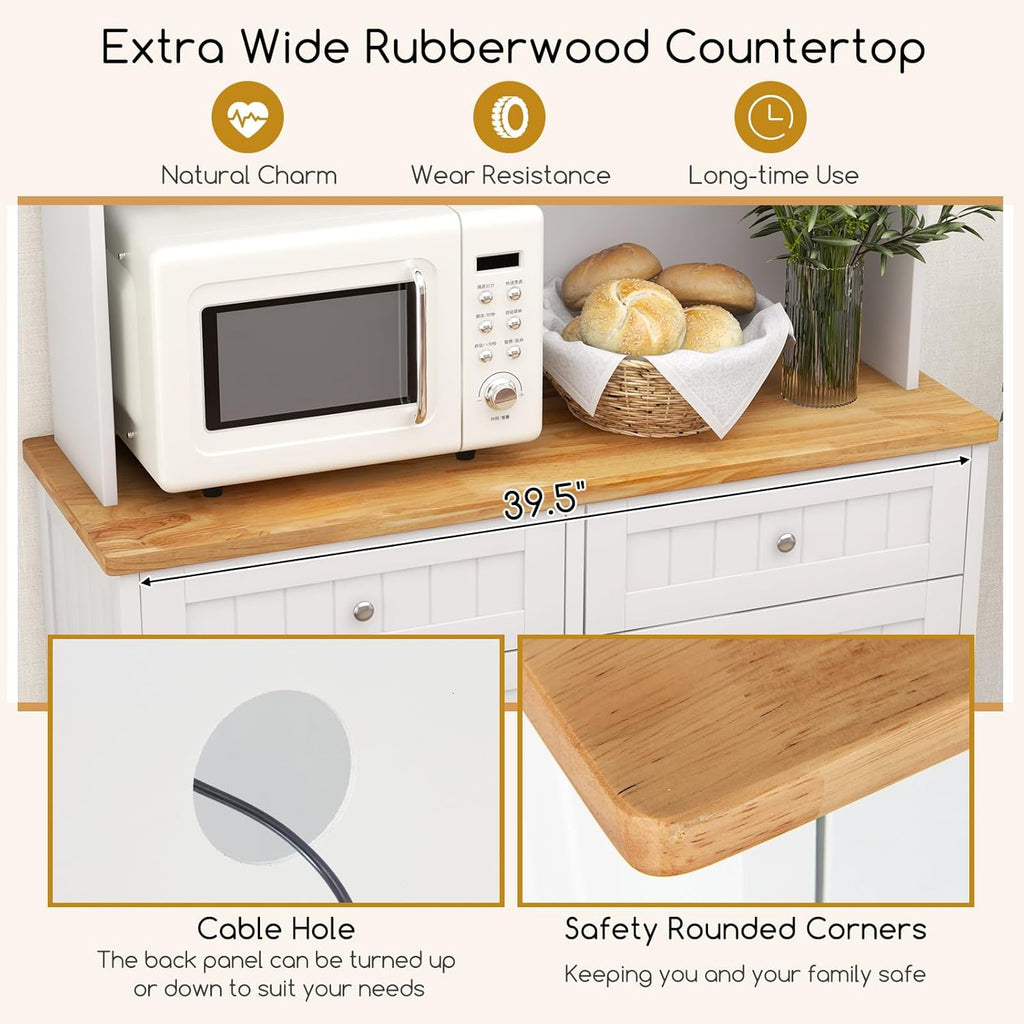68" Tall Kitchen Pantry Cabinet, Freestanding Kitchen Hutch w/Tilt Out Trash Can Cabinet, Microwave Countertop, Sliding Glass Door, Wooden Dining Room Cupboard