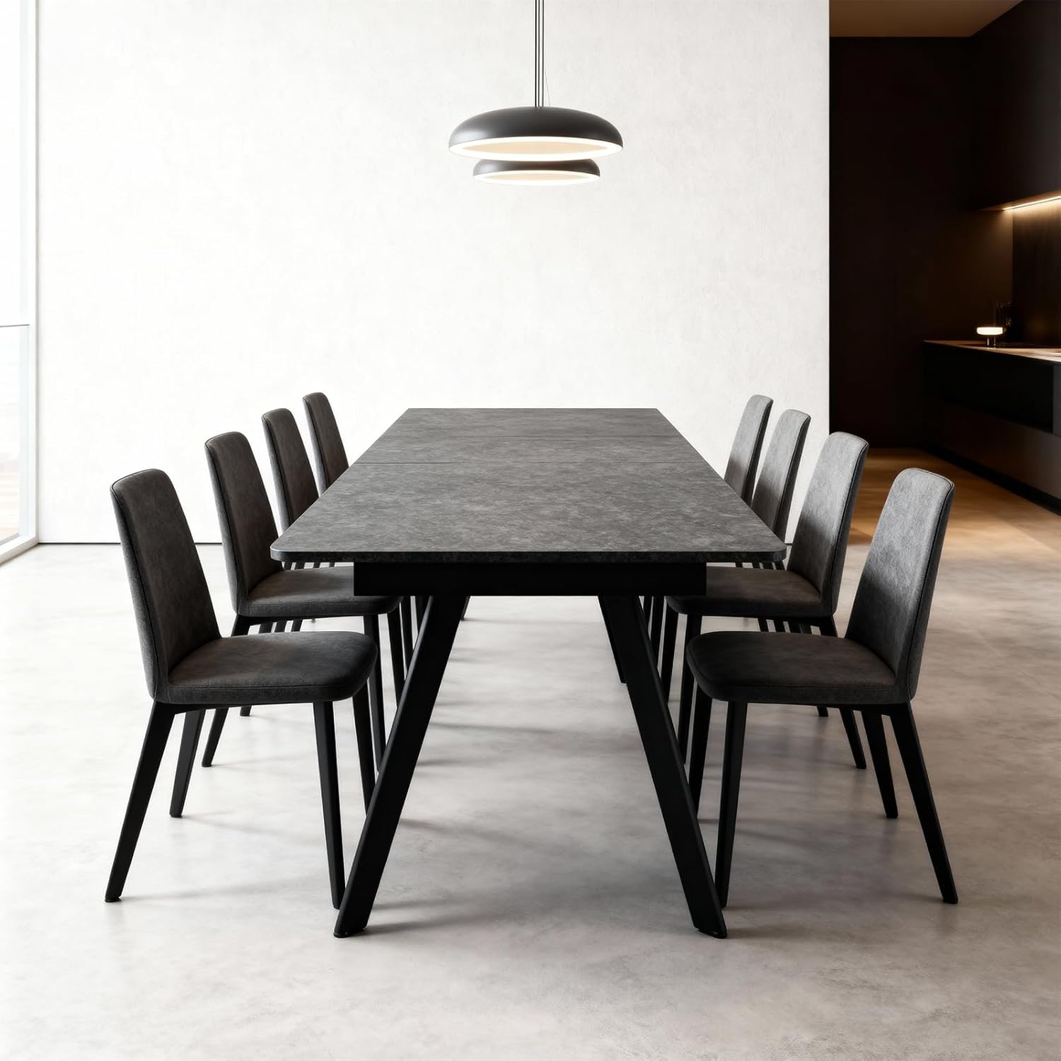 Extendable Dining Table 47-59 Inch - Space-Saving Slide-Out Design, Black Lava MDF Top for 4-8 People, Perfect for Dining Room, Apartment & Home Office
