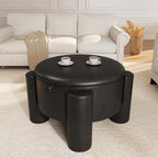 FiveWillowise Round Ottoman Coffee Table with Storage,24" Faux Leather Storage Ottomans with Removable Top,Upholstered Vanity Stool Footrest for Small Spaces,Living Room,Apartment,Black