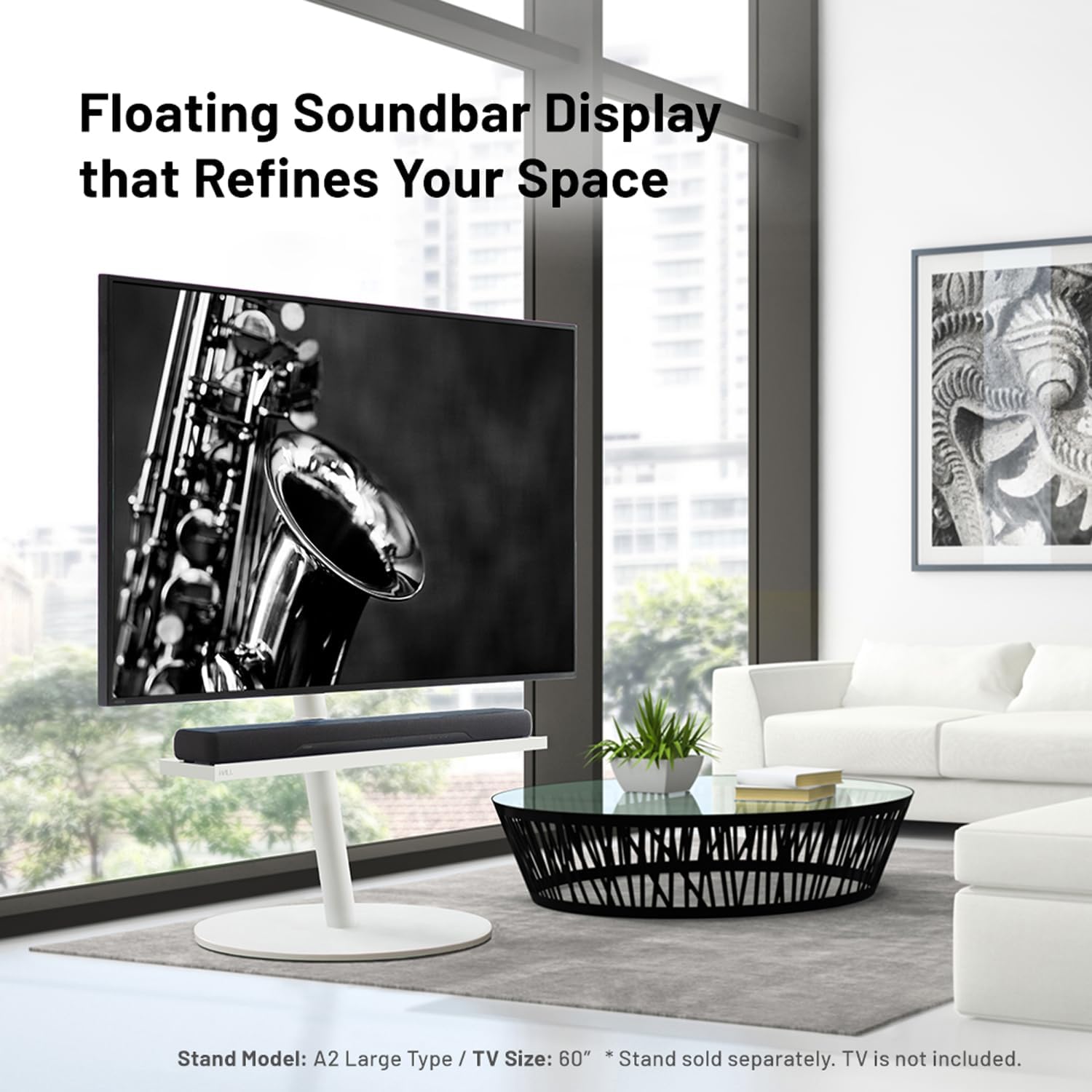 WALL 37.4" Soundbar Shelf for TV Stand Seven Stand A2 Models, Satin White | Compatible with WALL SEVEN STAND TV Stands, Creates a Floating Look for Soundbars, Remotes& Small Devices, Flexible Placement