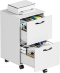 DUMOS 2 Drawer Storage Cabinet, Rolling Under Desk Storage, White | Not for Hanging Files, Printer Stand, Lockable Wheels, Mobile Wood Home Office Organizer