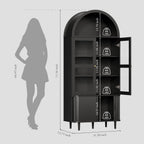 DHH 71" Tall Arched Kitchen Pantry, Modern Farmhouse Wood Kitchens Storage Cabinets with Sliding Doors＆ Adjustable Shelves, Versatile Cupboard for Kitchen, Living Dining Room, Bathroom (Black)
