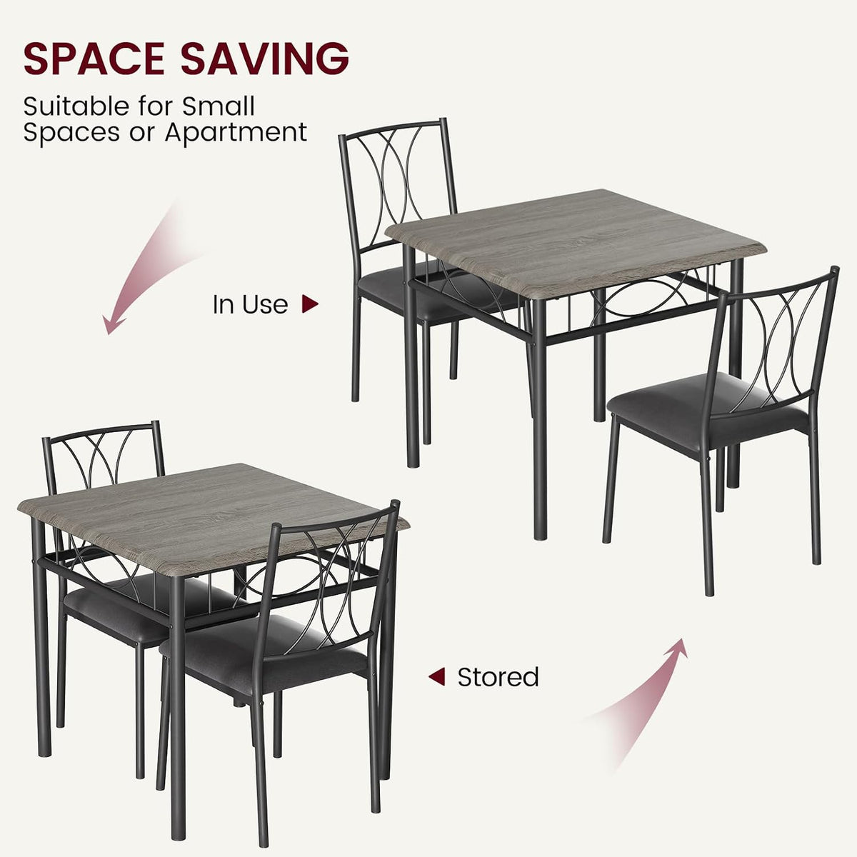 Dining Table Set for 2, Kitchen Table with 2 Upholstered Chairs, Wood 3-Piece Kitchen Dining Room Table Set for Apartment, Small Space, Space Saving, Retro Gary