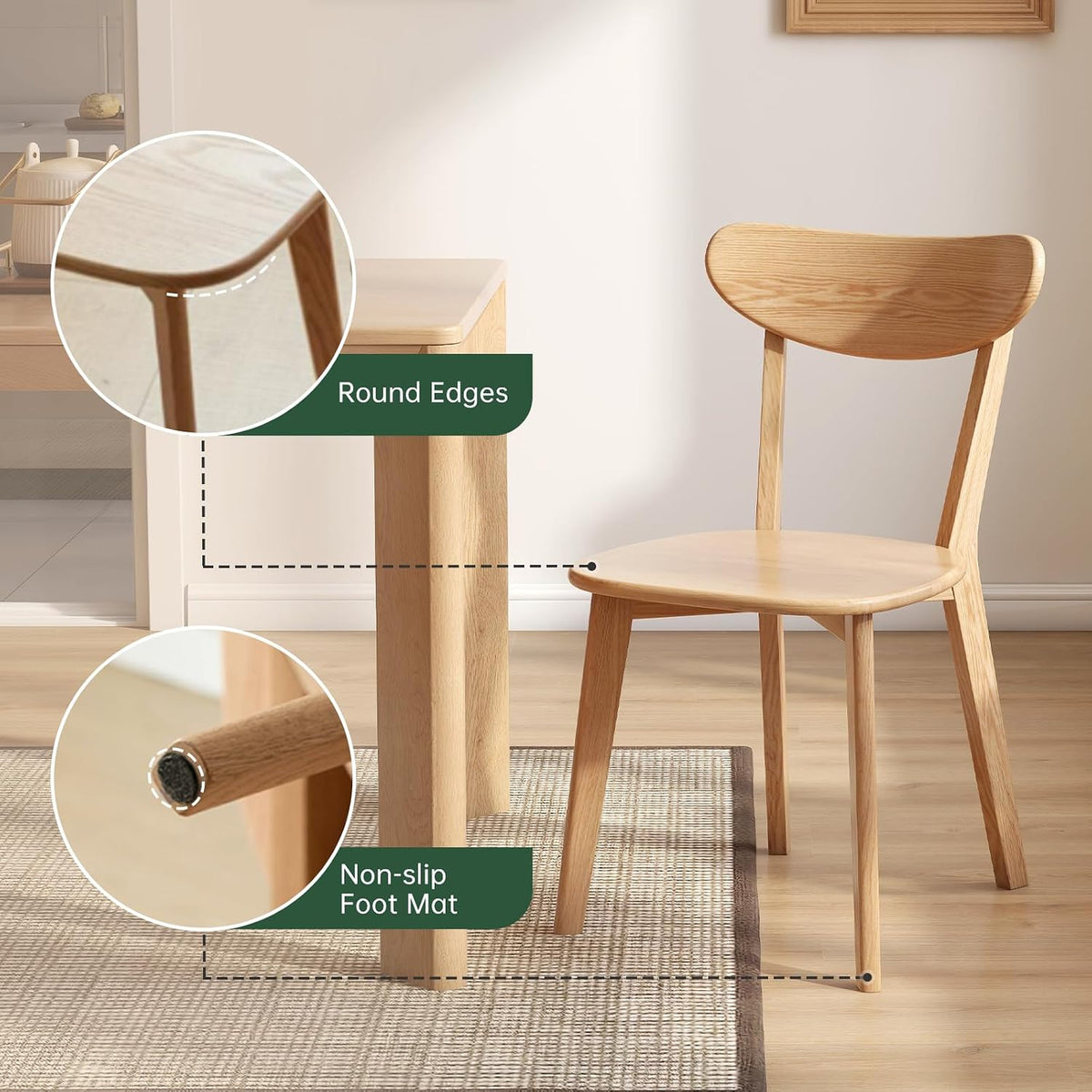 Dining Chairs, Kitchen Chairs, 100% Oak Solid Wood Modern Chair with Curved Backrest Kitchen & Dining Room Chairs Modern Chair for Living Room (Walnut, 6 Pack)