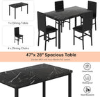 DKLGG 5-Piece Dining Table Set for 4, Faux Marble Kitchen Table Chairs Set of 4 with Upholstered Chairs, Modern Dining Room Table Set for Small Spaces (Black+Black)