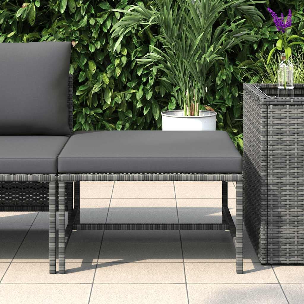 Sectional Patio Footrest, Outdoor Modular Ottoman Footstool with Thick Cushion, Gray PE Rattan Garden Lounge Furniture, Weather-Resistant Steel Frame Seat for Backyard Deck Poolside