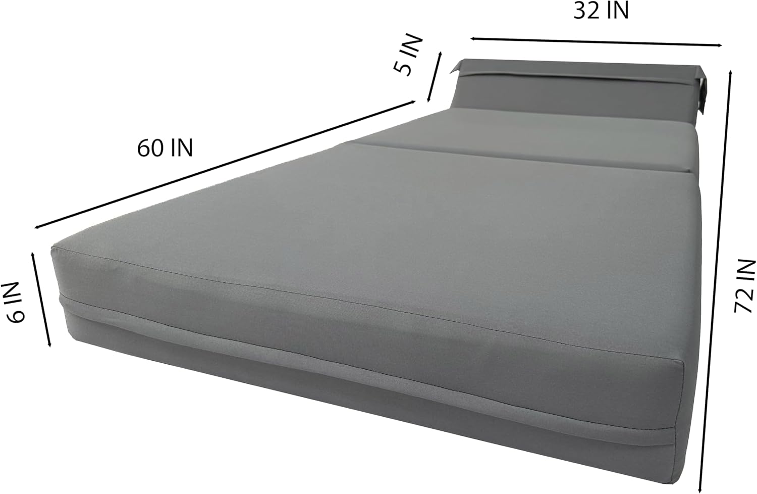 D&D Futon Furniture Sleeper Chair Folding Bed, Studio Sofa Guest Folded Mattress, High Density Foam (70 x 32 x 6, Gray)