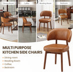 MALOL Wooden Dining Chairs Set of 2, Modern Upholstered Dining Room Chair, PU Leather Kitchen Side Chairs with Curved Open Back for Living Room/Restaurant/Cafe, Brown