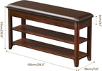 LBT Shoe Bench with Storage, Solid Rubberwood Shoe Rack Bench for Entryway | Adjustable 6.3" Shelf Fits High-Top Shoes & Boots, Hidden Storage Compartment, Cushion Seat, Stay-Open Hinge, Walnut