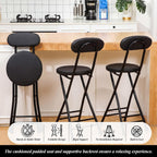 4 Pack Folding Bar Stool Cushioned Padded Folding Stool, 19 Inch Height Bar Stools with Backrest, Faux Leather Seat, Black Foldable Chair Support 220 LBS for Kitchen Room Hiking Camping Fish