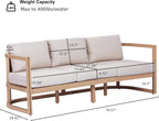 Merax 4 Piece Rattan Woven Paito Conversation Set, All-Weather Acacia Wood 3 Seater Sofa,2 Club Armchairs with Cushions, 1 Coffee Table for Porch, Lawn, Backyard, Balcony, Light Teak