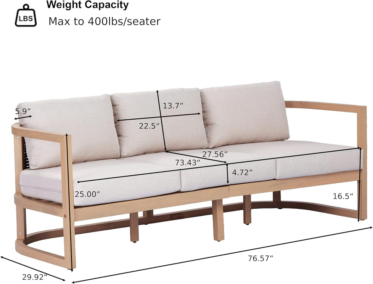 Merax 4 Piece Rattan Woven Paito Conversation Set, All-Weather Acacia Wood 3 Seater Sofa,2 Club Armchairs with Cushions, 1 Coffee Table for Porch, Lawn, Backyard, Balcony, Light Teak