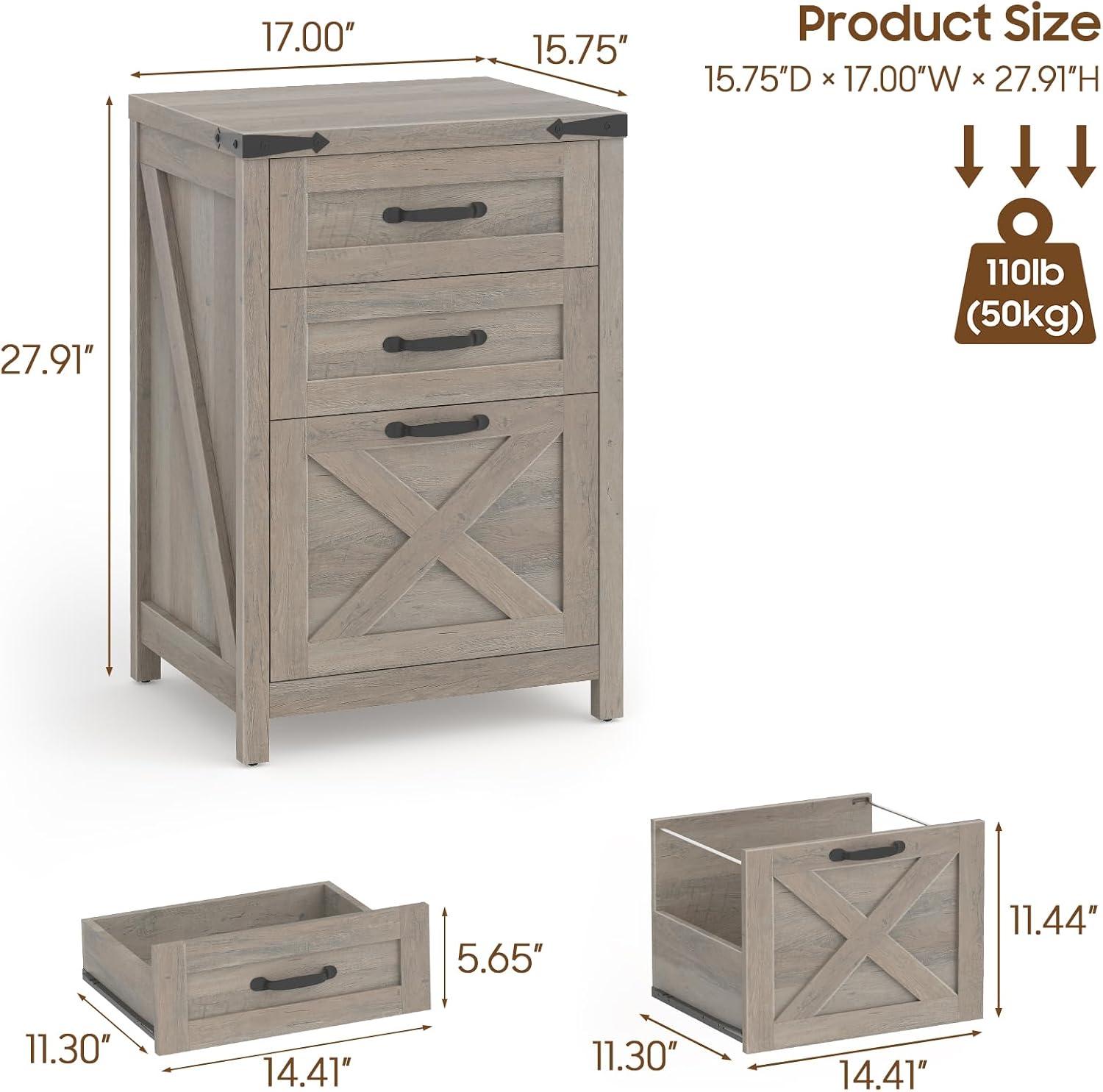 Small Farmhouse File Cabinet with 2 Drawers for Home Office, Rustic Grey | Halitaa Vertical Filing Cabinet Fits Letter and A4 Size, Farmhouse Printer Stand, Under Desk Wooden File Cabinet
