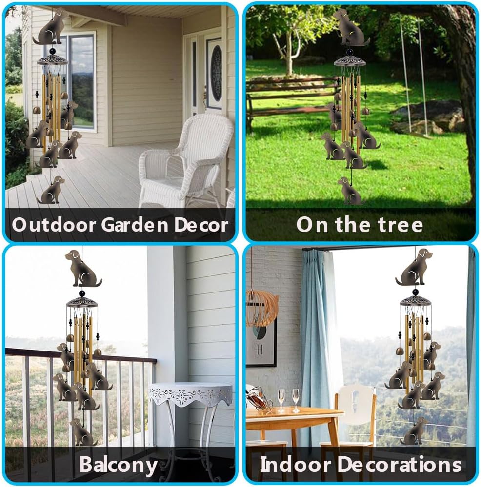 Garden Dog Wind Chimes Outdoor Indoor Decor - with 4 Tubes 7 Dogs Wind Chime, Mobile Romantic Dogs Wind Catcher, Bronze Dogs Wind Bells for Home, Mom Gifts, Balcony, Tree, Festival, Garden Decoration