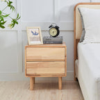Modern Natural Wooden Nightstand with Drawers - Solid Wood Night Stand 2 Drawer Mid Century Small Narrow Bedside Side End Table with Storage for Living Room Bedroom, 15.7" D x 17.1" W x 19.6" H
