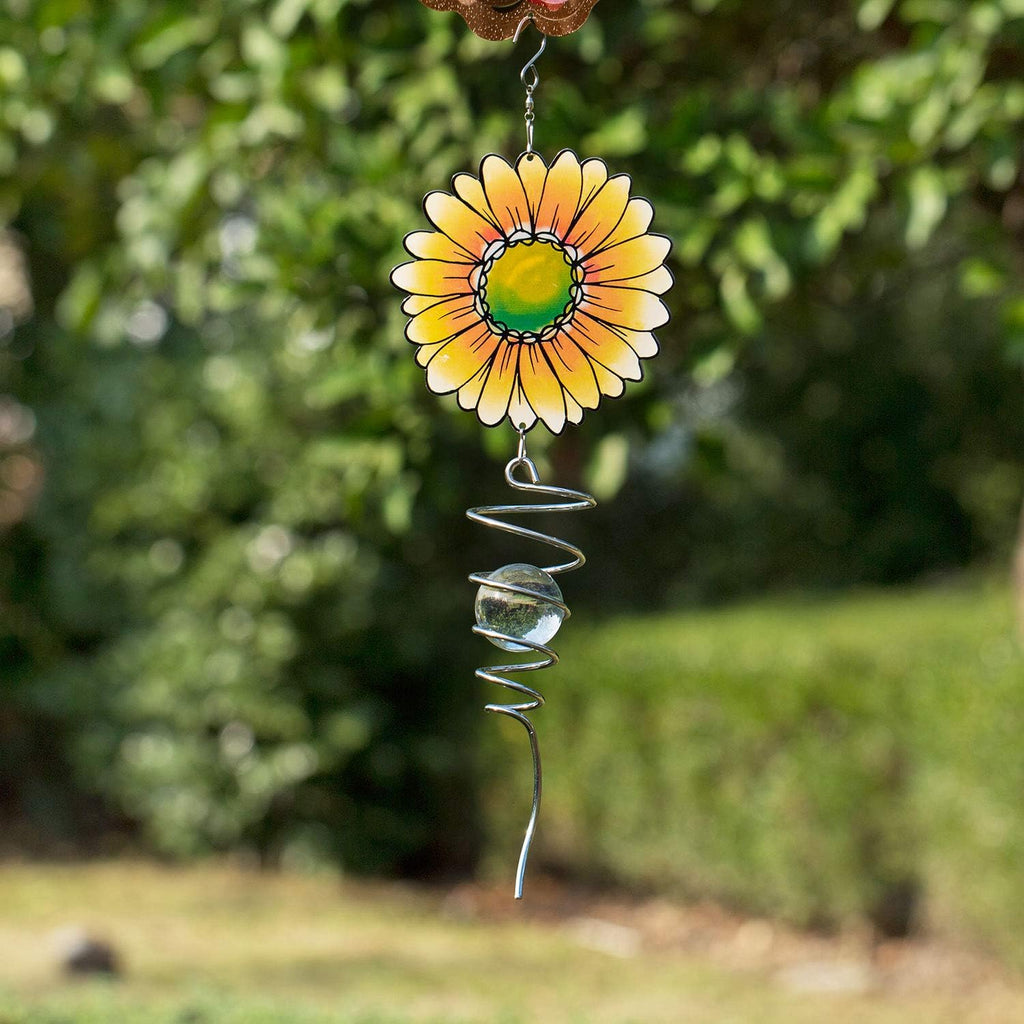 18" Wind Spinner Outdoor Hanging Metal Figurine Spinner for Garden Décor Ornaments,Lawn Yard Patio,Sunflower