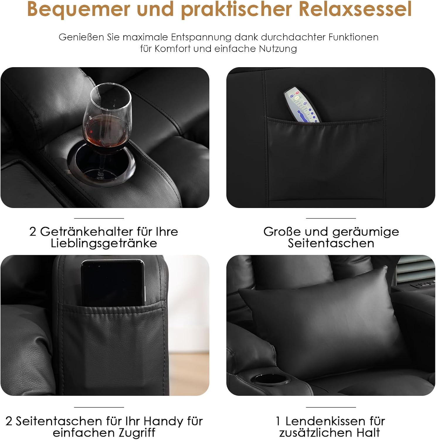 SAMERY Power Recliner Chair, Electric Wall Hugger Recliner Chair Reclining Sofa Home Theater Seating for Living Room with Massage & Heat, USB, LED Lights, Cup Holders, Side Pockets, Lumbar Pillow