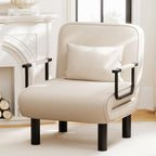 Furniliving 4 in 1 Folding Sofa Bed Chair, Convertible Sleeper Chair Bed with 6-Position Adjustable Backrest, Upholstered Chaise Lounge with Pillow, Accent Chairs for Bedroom, Linen, Beige