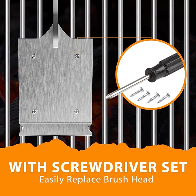 ENLOY Grill Brush and Scraper for Barbecue, 17" Grill Brush for Outdoor Grill, Extended Rosewood Handle and 2 Replaceable Copper Wire Brush Heads, Grill Cleaning Brush Grill Accessories for Most Grill