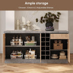 homary 72" Large Gray Kitchen Island with Storage & LED Lights, Wood Freestanding Island with Wine Rack, Drawers, Cabinet & Shelves, Modern for Kitchen & Dining Room