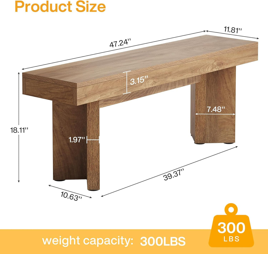 Tribesigns Wooden Entryway Bench, 47" Farmhouse Indoor End of Bed Bench, Long Dining Benches Seat for Bedroom, Dining Room, Hallway, Foyer (Rustic Brown)