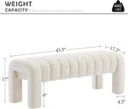 43.3" Bedroom Bench, Upholstered Entryway Bench, Modern End of Bed Ottoman with Solid Wood Legs and Adjustable Foot Pegs for Entryway, Dining Room and Living Room (Beige Linen)