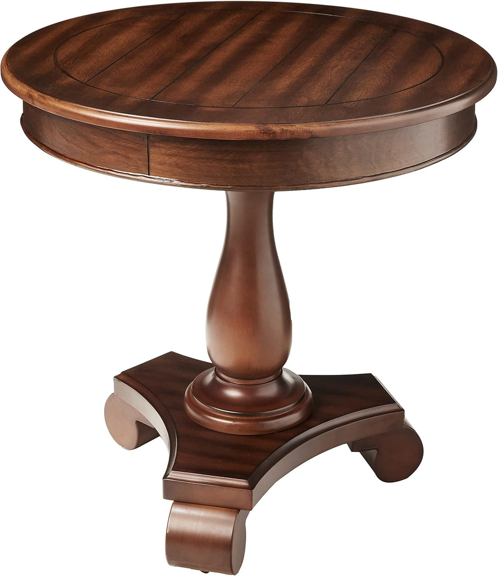 Roundhill Furniture Rene Round Wood Pedestal Side Table, 26"D x 26"W x 26.5"H, Espresso