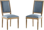 Christopher Knight Home Regina French Country Dining Chairs Set of 2, Wooden Dining Room Chair, High Back Kitchen Side Chair, Fabric Upholstered Armless Extra Seat, Slate Blue
