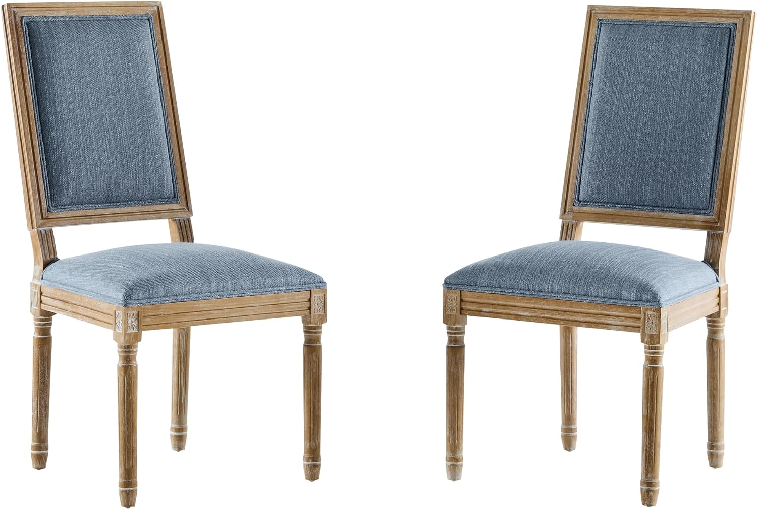 Christopher Knight Home Regina French Country Dining Chairs Set of 2, Wooden Dining Room Chair, High Back Kitchen Side Chair, Fabric Upholstered Armless Extra Seat, Slate Blue