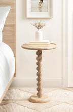 Kate and Laurel Willoughby Modern Wooden Spiraled Round Side Table, 15 x 15 x 24, Light Natural, Accent Pedestal End Table with Turned Base for Use as Indoor Plant Stand or Bedroom Nightstand Option