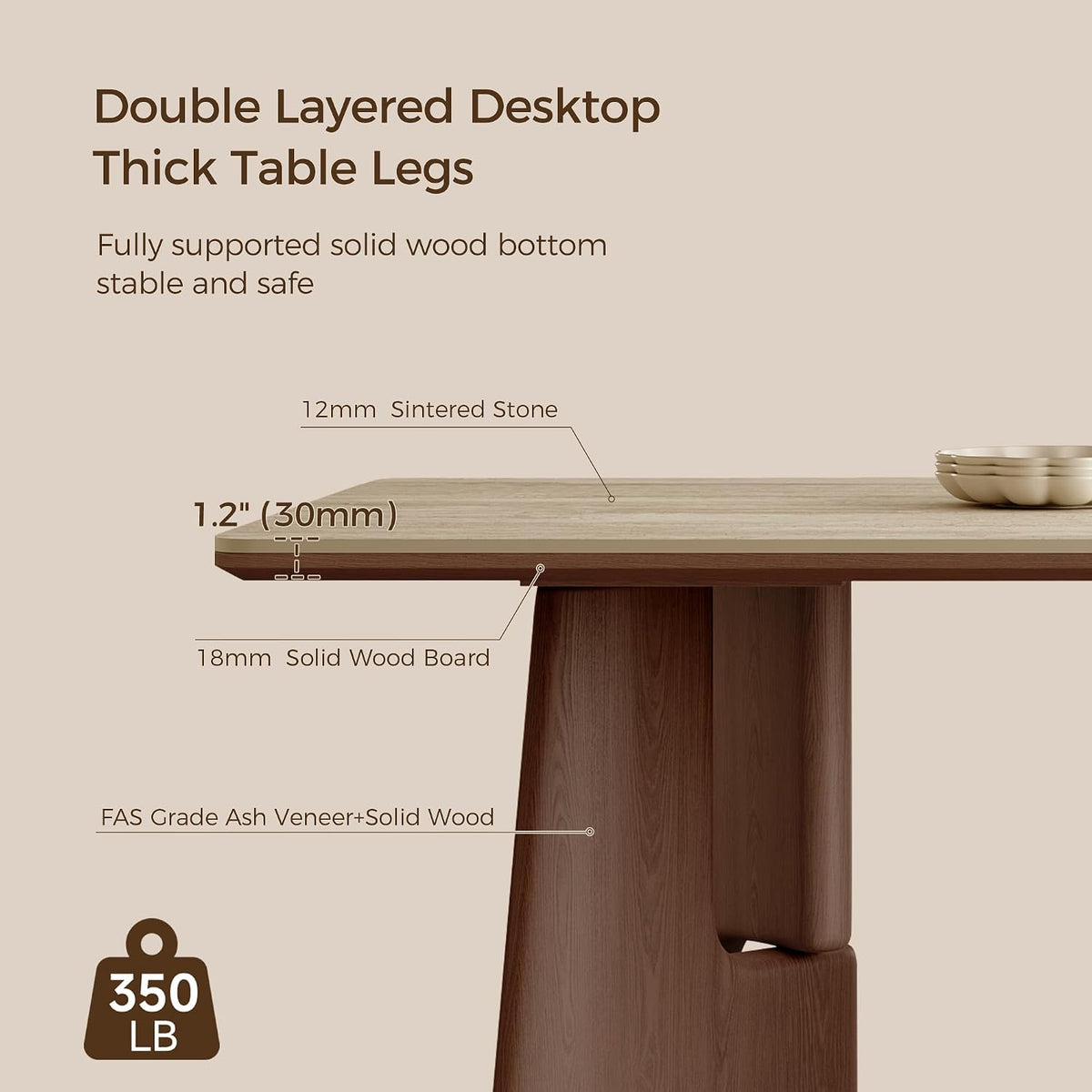71" Modern Sintered Stone Dining Table for 6-8, Solid Wood Base Rectangular Kitchen Table, Mid Century Dining Room Table for Spacious Home