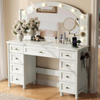 STO'SENSE Vanity Desk with Mirror and Lights, Makeup Vanity Table with 9 Drawers, Magnifying Mirror & Power Outlet, Large Vintage Dressing Table for Women & Girls Bedroom (White)