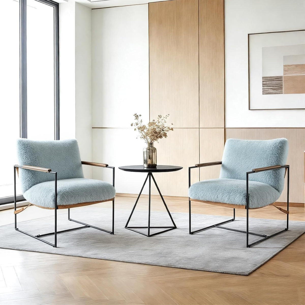 VINGLI 28" Wide Plush Upholstery Sling Modern Accent Chairs Set of 2,Reading Armchair with Removable Seat Cushion & Tan Microfiber Seat Base, Lazy Chair for Bedroom & Lounge,Pale Turquoise