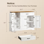 Kitchen Coffee Bar Cabinet with Storage, Sideboard Buffet with Drawers, Shelves and Door, Short Pantry Cabinet for Bathroom or Living Room, White Rustic