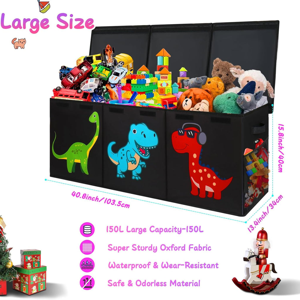 Extra Large Toy Box Chest, Collapsible Storage Bins with Lids, 40"x16"x16" | Sturdy Kids Storage Organizer Toy Bins Basket with Dividers, Bedroom Nursery Playroom Organization, Black