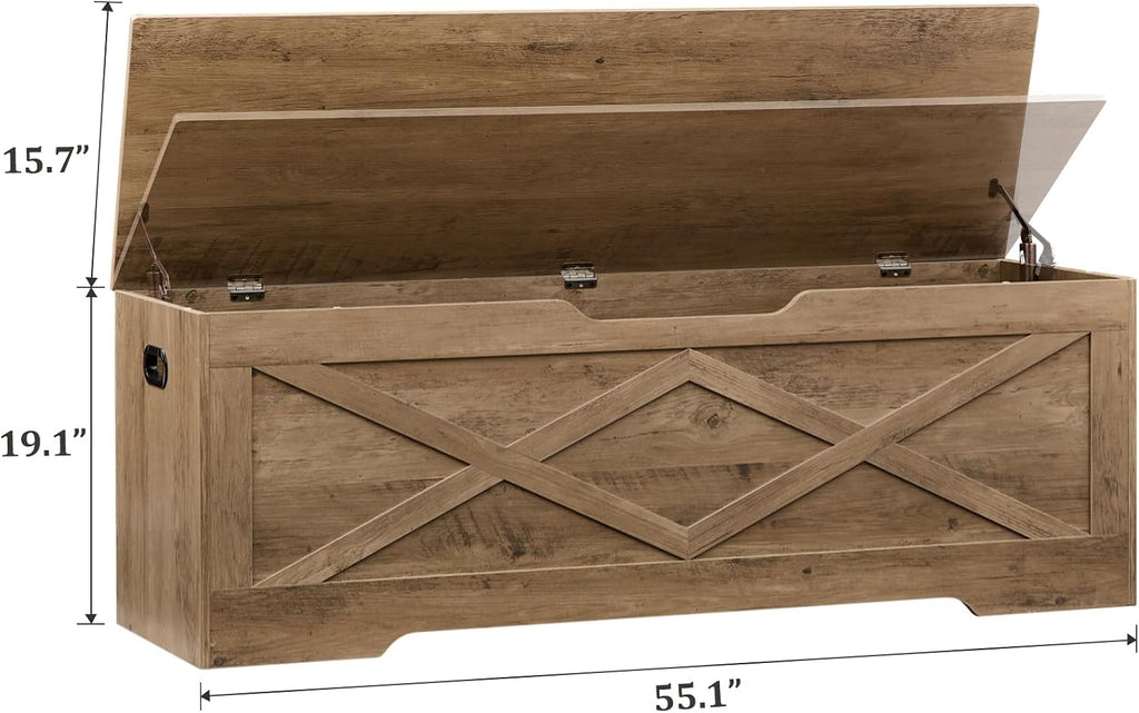 55.1" Storage Bench,Storage Chest for Entryway, Mudroom & Bedroom | 55.1L”x15.7W”x19.1H” Wooden Storage Bench,Storage Trunk with 2 Safety Hinges,Supports 220 lb,Easy Assembly,(Greige).