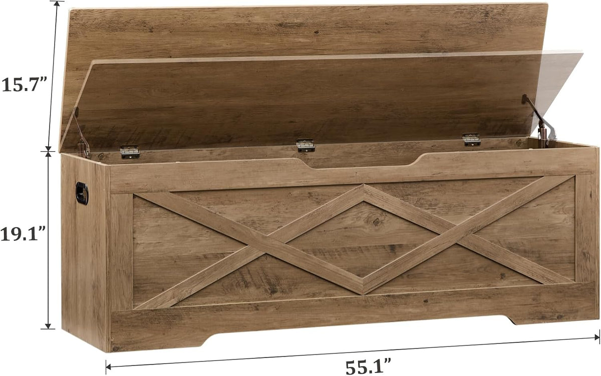 55.1" Storage Bench,Storage Chest for Entryway, Mudroom & Bedroom | 55.1L”x15.7W”x19.1H” Wooden Storage Bench,Storage Trunk with 2 Safety Hinges,Supports 220 lb,Easy Assembly,(Greige).