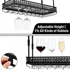Hanging Wine Rack with Glass Holder and Shelf,Adjustable Metal Ceiling Mount Bar Wine Glass Rack,Industrial Wall Mounted for Bar Kitchen Cafe
