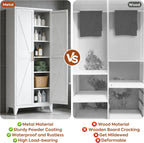75.3" H Kitchen Pantry Cabinet with 5 Adjustable Shelves, Farmhouse Metal Pantry Cabinet with 2 Doors for Kitchen Home, Assembly Required,White