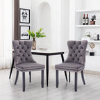 Velvet Dining Chairs Set of 2,Upholstered Dining Room Chairs with Ring Pull Trim&Solid Wood Legs,Farmhouse Tufted Kitchen Chairs with Nailhead,Grey