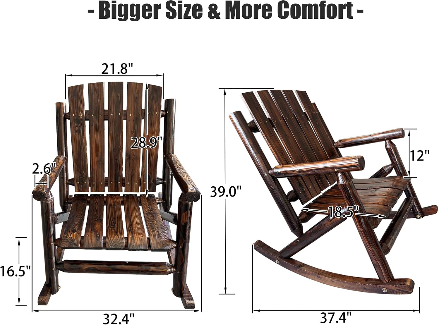 Rustic Log Wooden Rocking Chair, Handcrafted Solid Fir Wood Outdoor Rocker for Porch, Patio, Heavy-Duty 700 LBS, Weather-Resistant Finish, Natural Charm (Deep Brown)