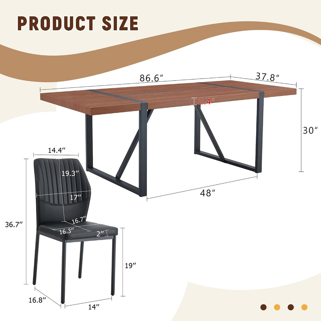 9 Piece Dining Table Set, 86.6'' Dining Table Set for 8,Wooden Table with Chairs Set, Ideal for Home, Kitchen Room & Conference Area